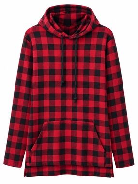 Red and Black Buffalo Plaid Hoodie Sweater - Men